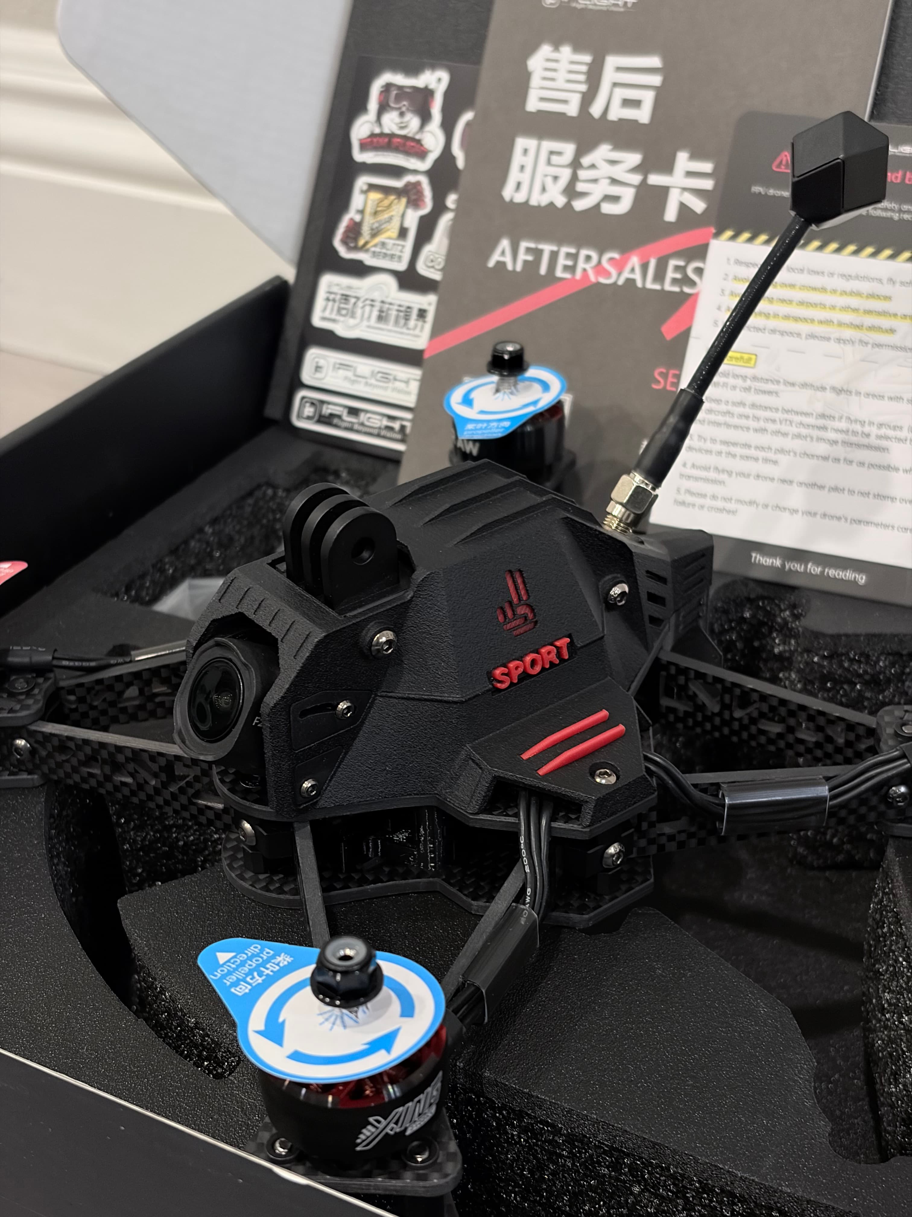 A fully-assembled BNF freestyle quadcopter ready to fly